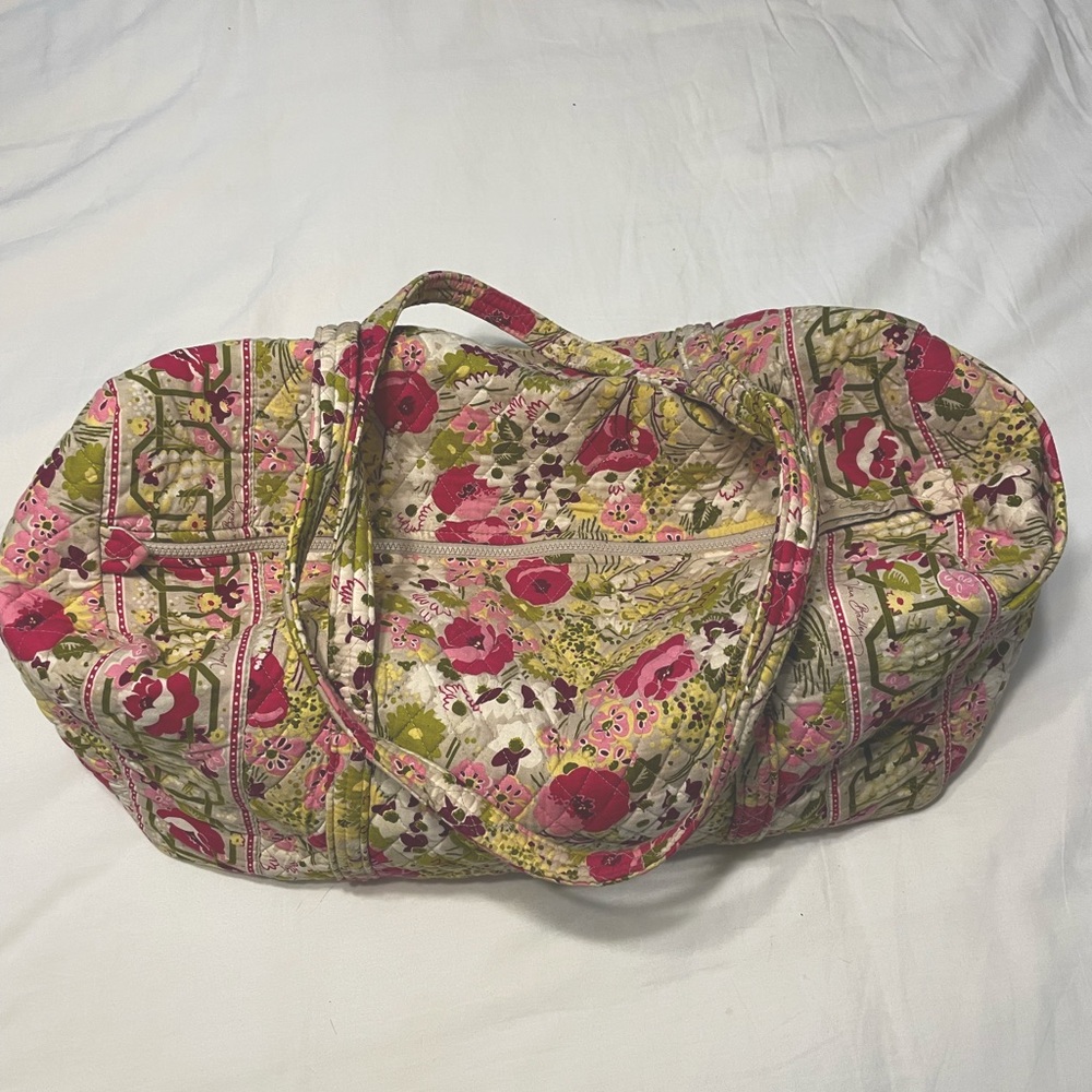 DISCONTINUED Vera Bradley khaki white pink poppy weekend duffel bag